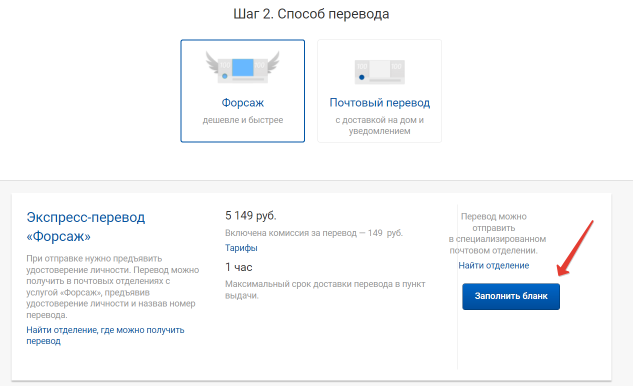 Отправление денежного перевода