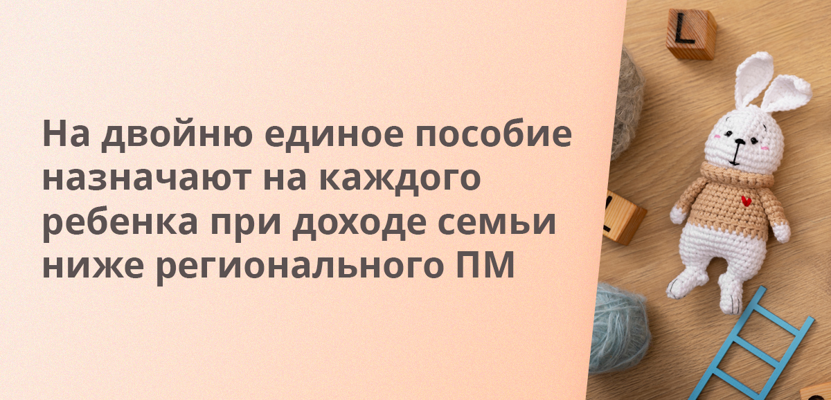 На двойню единое пособие назначают на каждого ребенка при доходе семьи ниже регионального ПМ