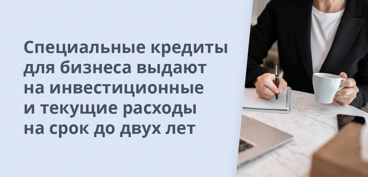 Специальные кредиты для бизнеса выдают на инвестиционные и текущие расходы на срок до двух лет