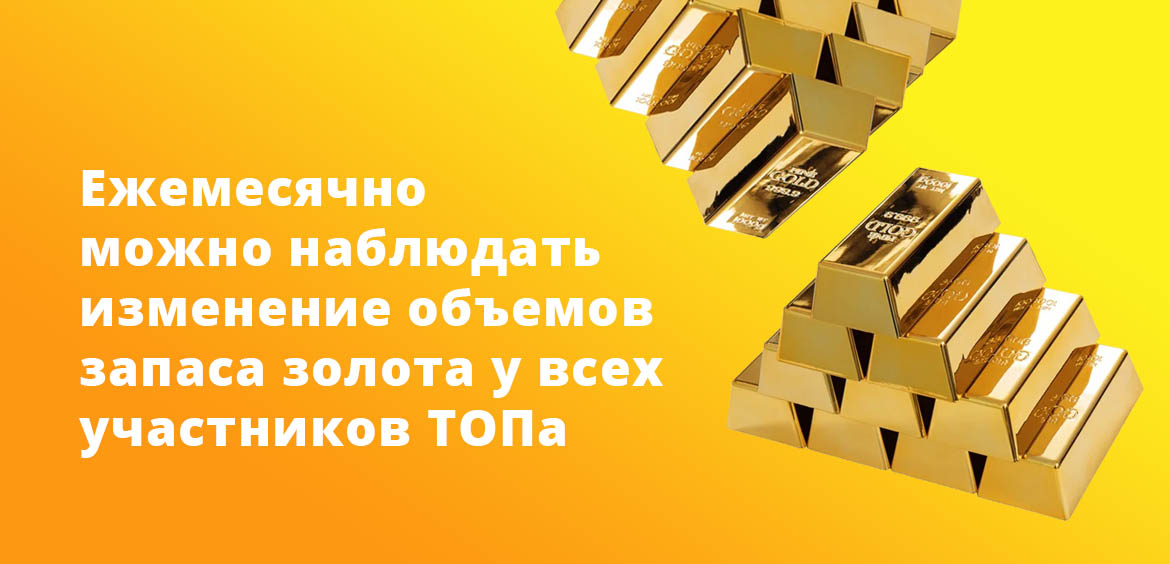 Ежемесячно можно наблюдать изменение объемов запаса золота у всех участников ТОПа