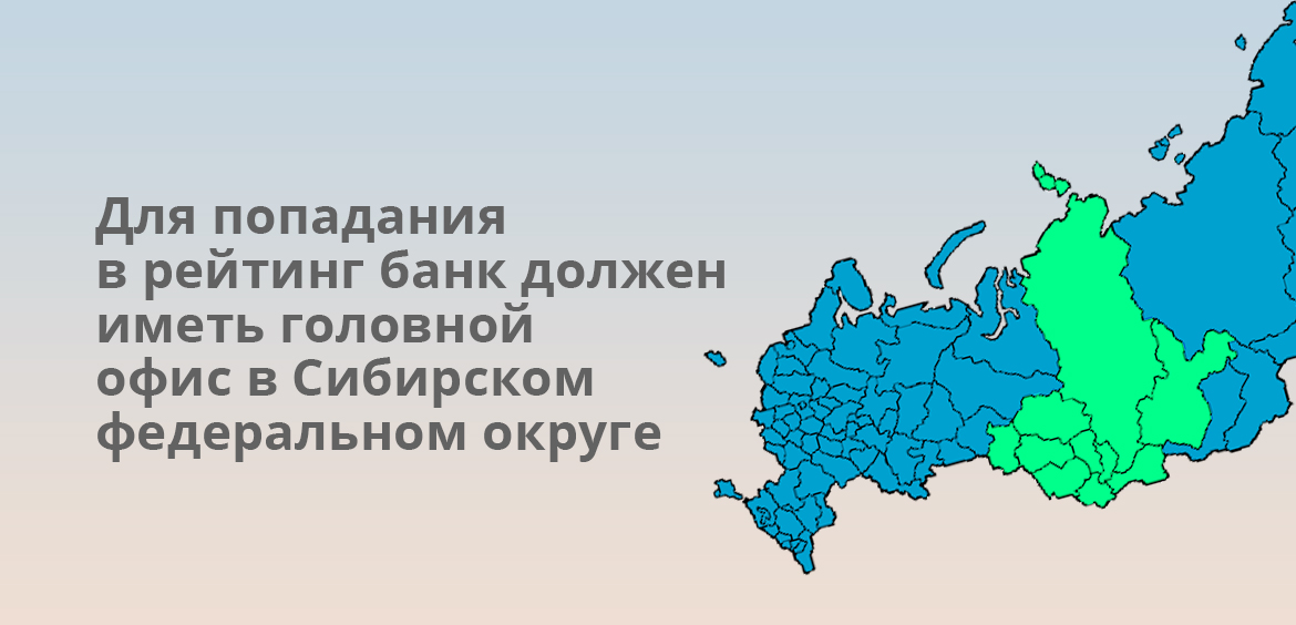 Для попадания в рейтинг банк должен иметь головной офис в Сибирском федеральном округе