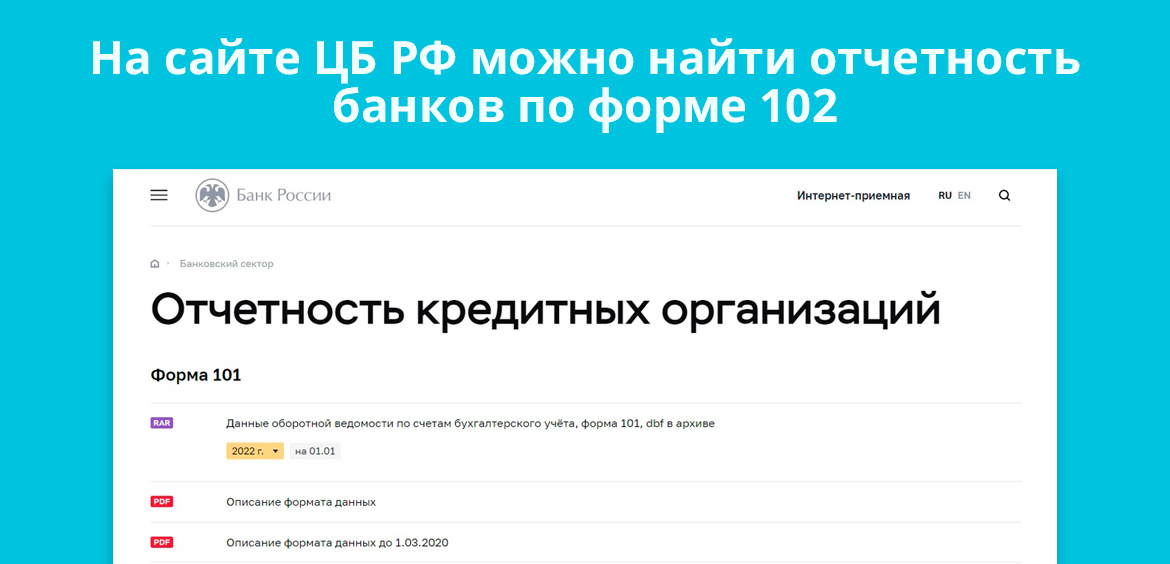 На сайте ЦБ РФ можно найти отчетность банков по форме 102