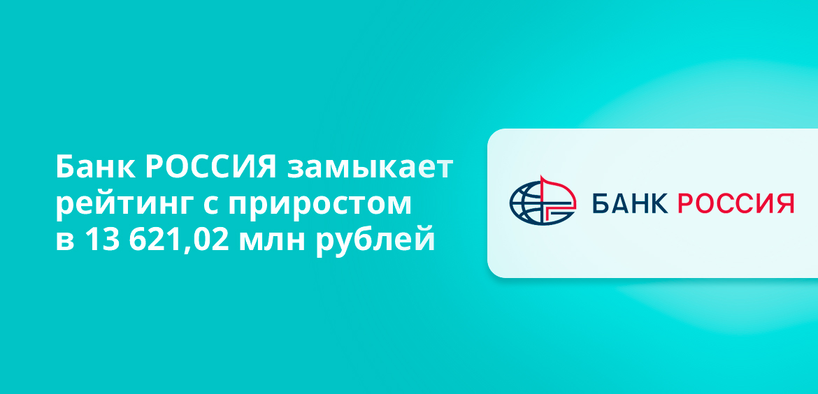 Банк РОССИЯ замыкает рейтинг с приростом в 13 621,02 млн рублей