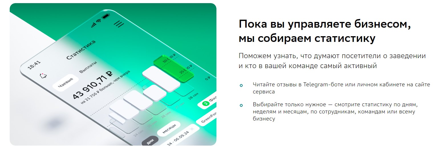 Функционал сервиса «Сбер-Чаевые» для бизнеса