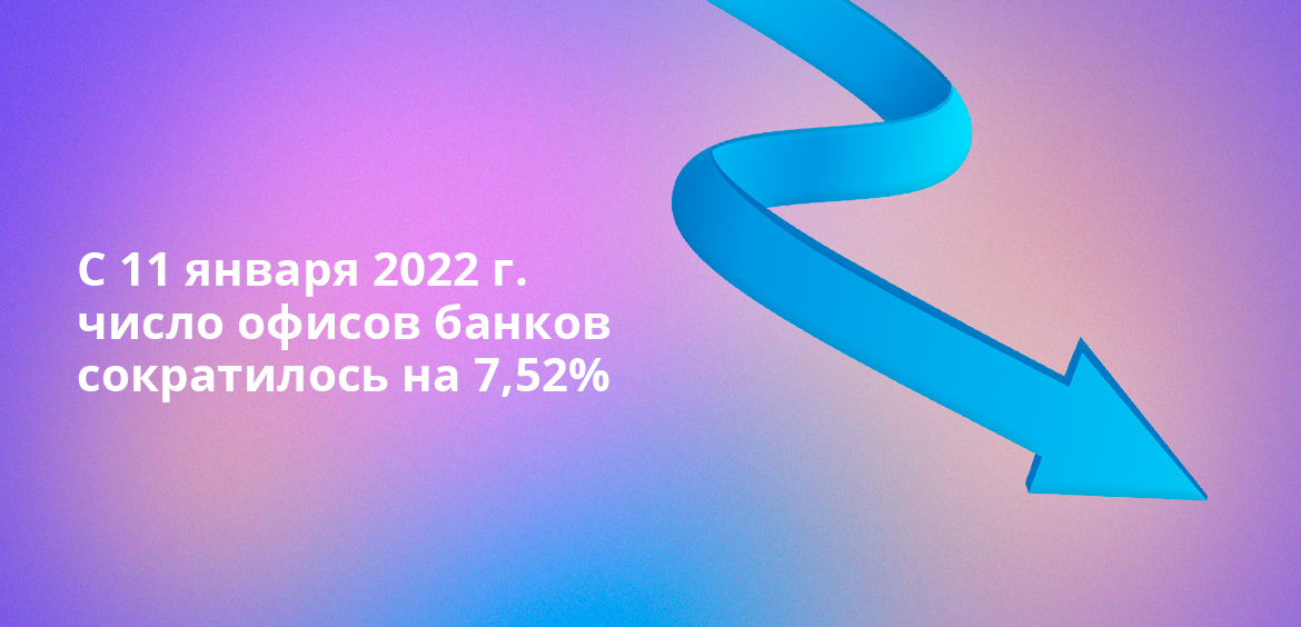 С 11 января 2022 г. число офисов банков сократилось на 7,52%