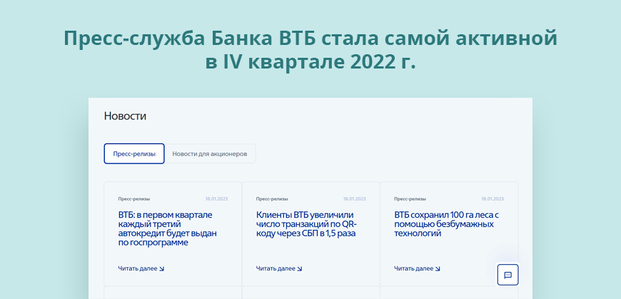 Пресс-служба Банка ВТБ стала самой активной в IV квартале 2022 г.