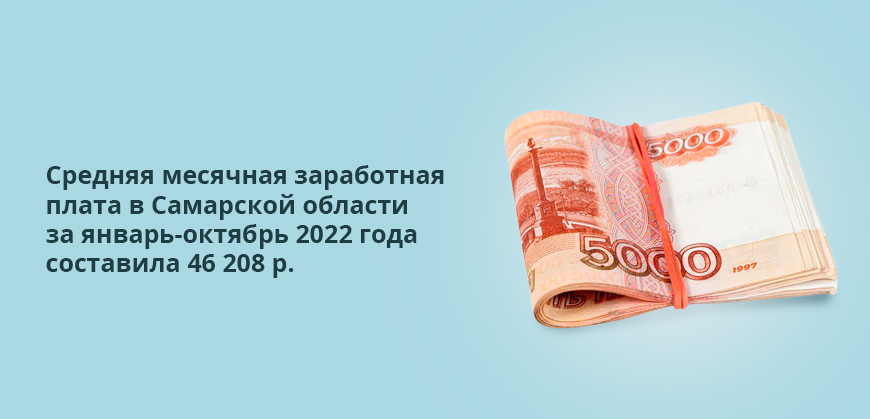 Средняя месячная заработная плата в Самарской области за январь-октябрь 2022 года составила 46 208 р.