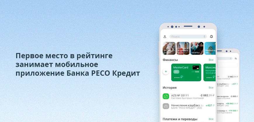 Первое место в рейтинге занимает мобильное приложение Банка РЕСО Кредит