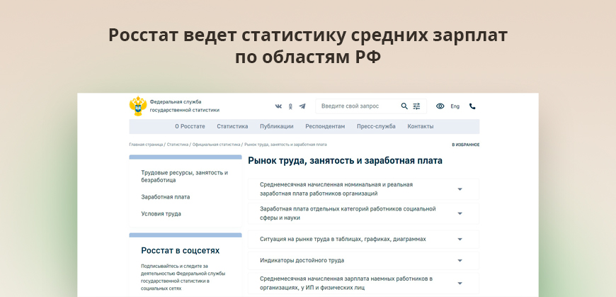 Росстат ведет статистику средних зарплат по областям РФ