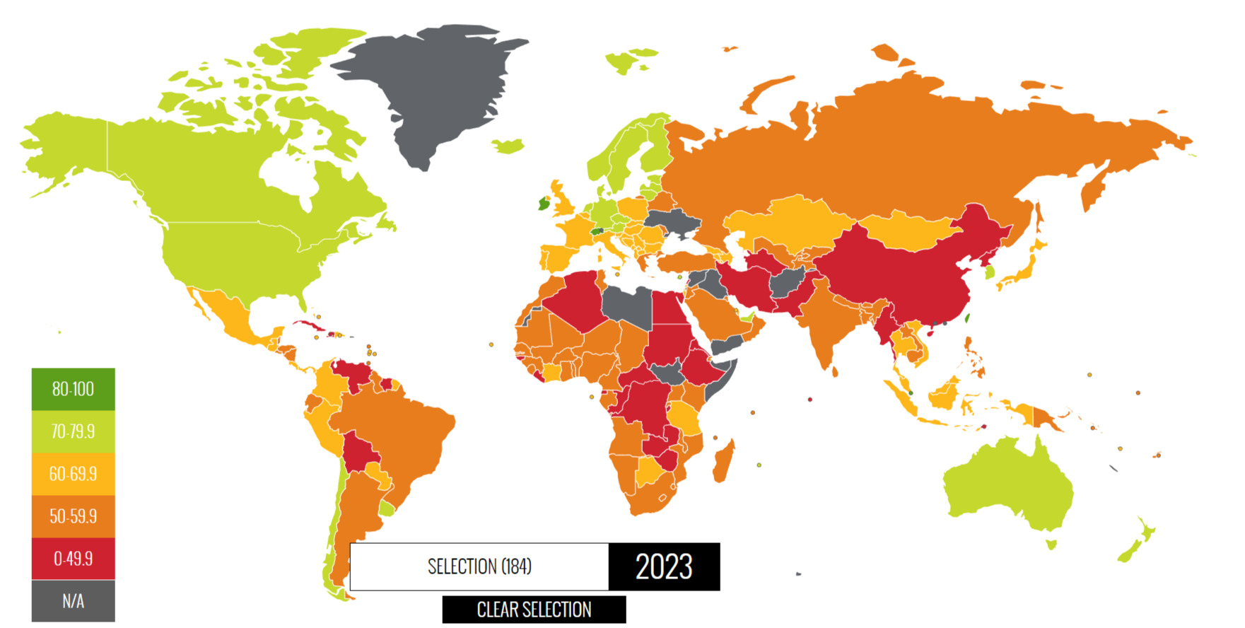 Карта мира по индексу экономической свободы в 2023 году