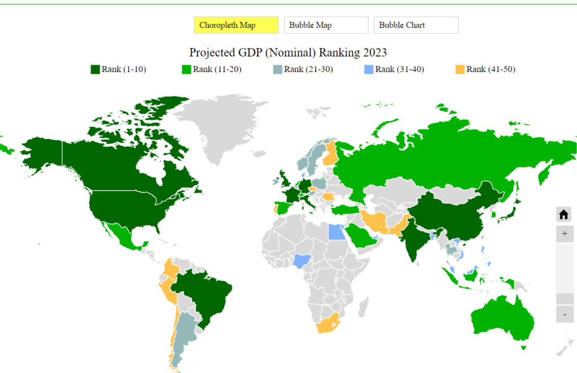 Распределение стран по номинальному ВВП на карте