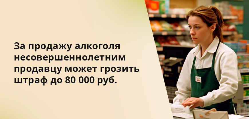 За продажу алкоголя несовершеннолетним продавцу может грозить штраф до 80 000 руб.