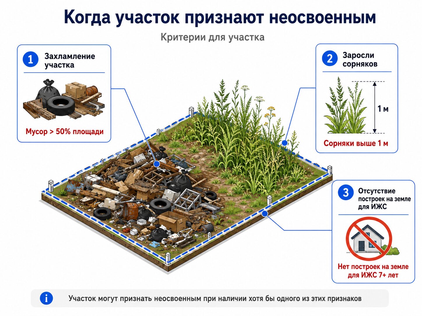 Признаки не освоения участка