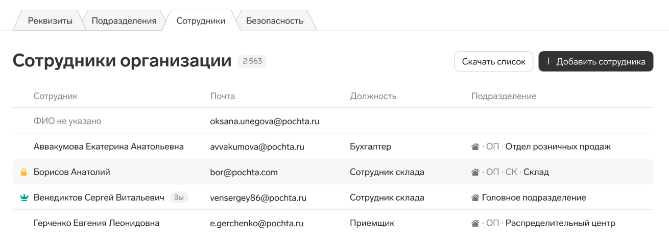 Сотрудники в Контур.Диадок
