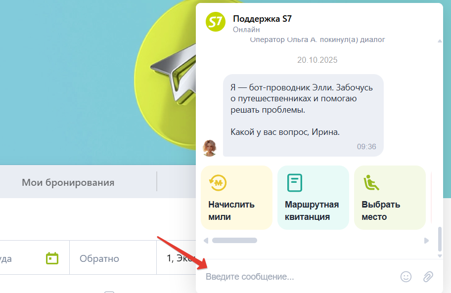 Чат с S7