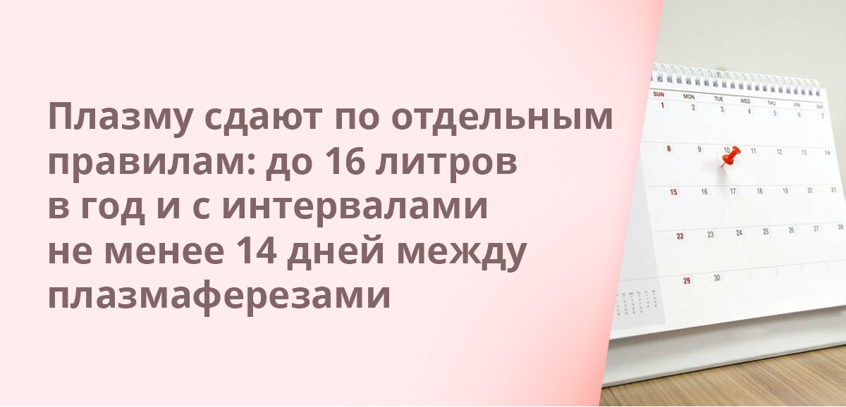 Плазму сдают по отдельным правилам: до 16 литров в год и с интервалами не менее 14 дней между плазмаферезами