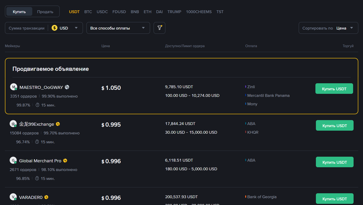 p2p Платформа Binance