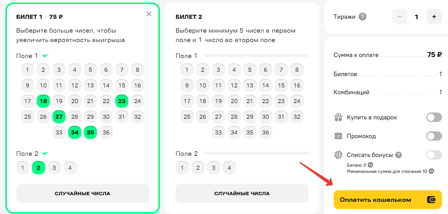 Оплата билета Столото