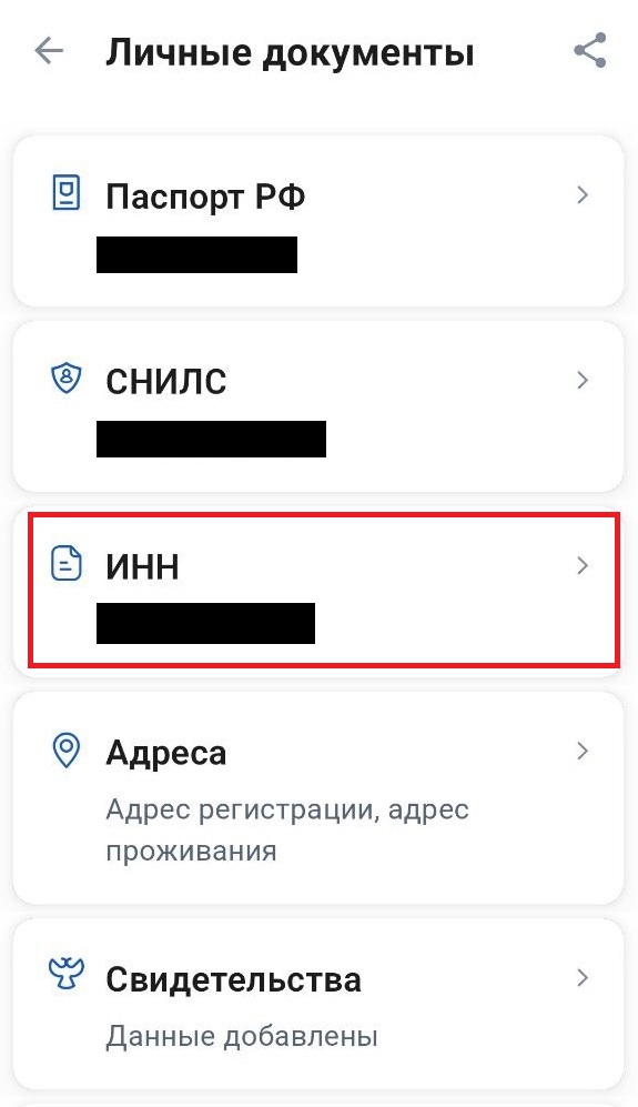 ИНН в личном кабинете на Госуслугах
