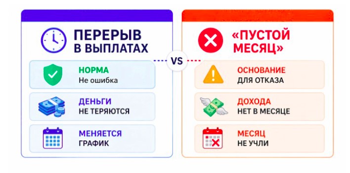 Различия перерыва в пособии и пустого месяца