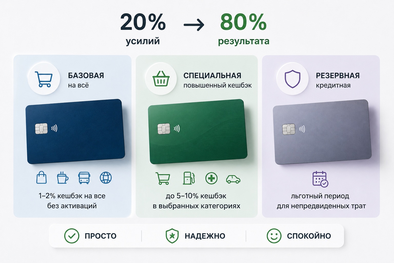 Правило 20/80: как 3 карты закрывают 100% потребностей