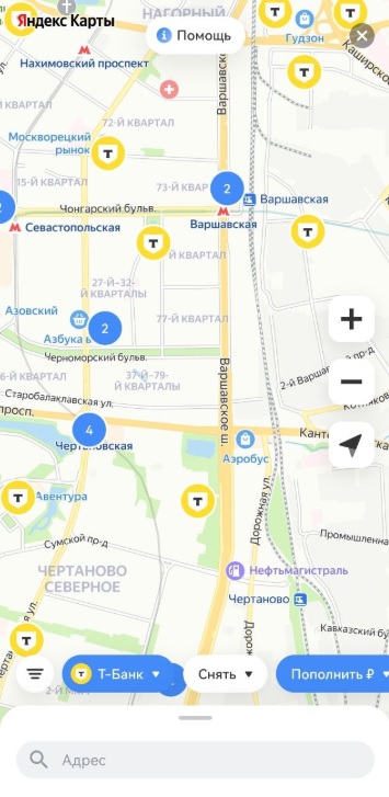 Карта банкоматов в приложении