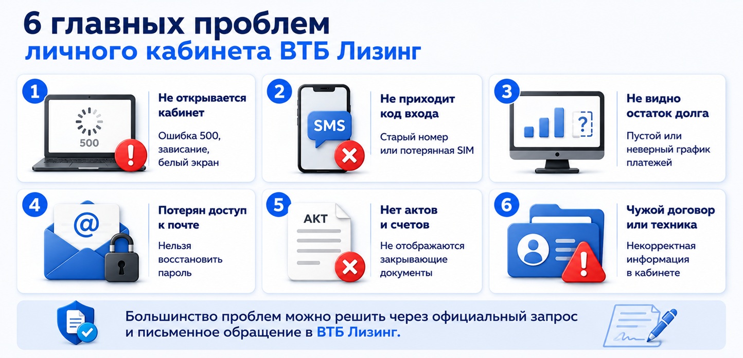 Частые проблемы личного кабинета ВТБ Лизинг
