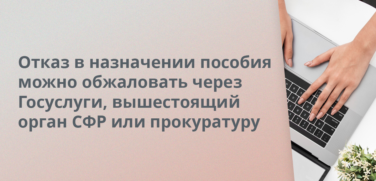 Отказ в назначении пособия можно обжаловать через Госуслуги, вышестоящий орган СФР или прокуратуру
