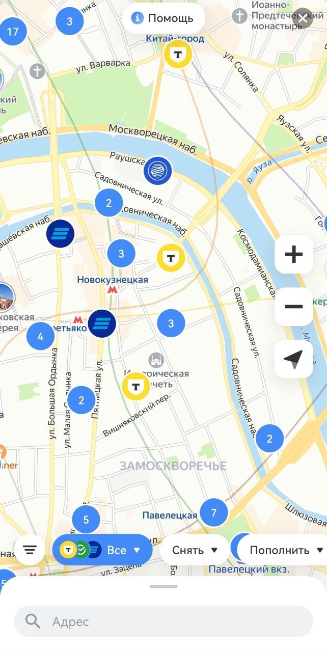 Адреса банкоматов Т-Банка и партнеров на карте в мобильном приложении
